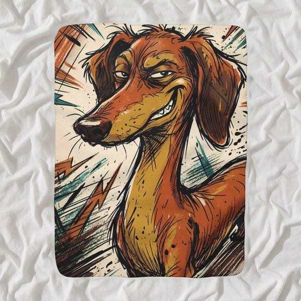 Dachshund Comic Pop Sherpa Fleece Blanket, Bold Dog Art, Dachshund Lover Gift