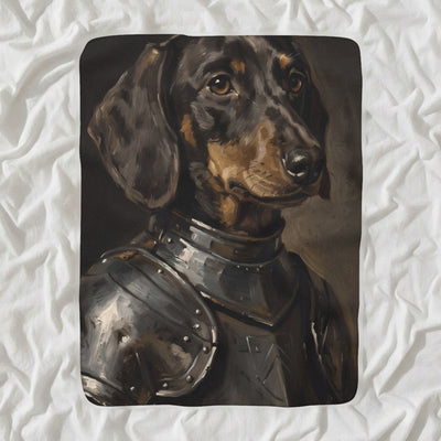 Dachshund Medieval Knight Portrait Sherpa Fleece Blanket, Regal Dog Painting, Dachshund Lover Gift