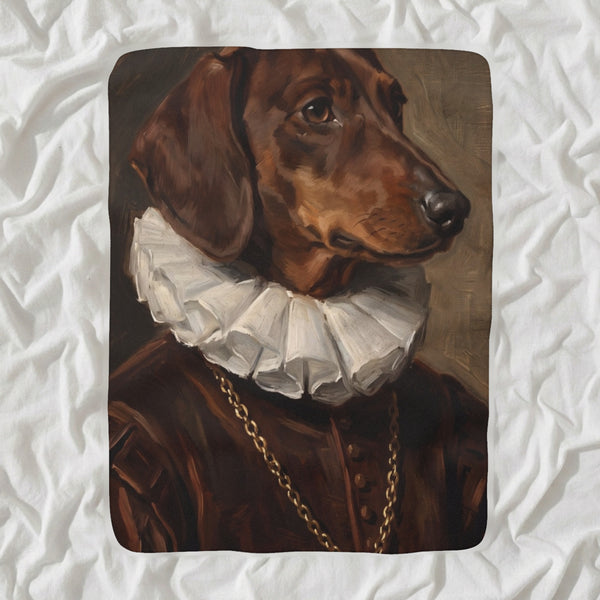 Dachshund Royal Portrait Sherpa Fleece Blanket, Regal Dog Painting, Dachshund Lover Gift