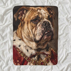 English Bulldog Kings & Queens sherpa blanket by Tritan, angled view