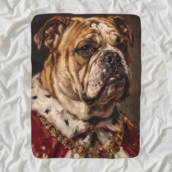 English Bulldog Kings & Queens Sherpa Fleece Blanket, Regal Dog Painting, English Bulldog Lover Gift