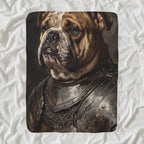 English Bulldog Medieval Knight sherpa blanket by Tritan, angled view