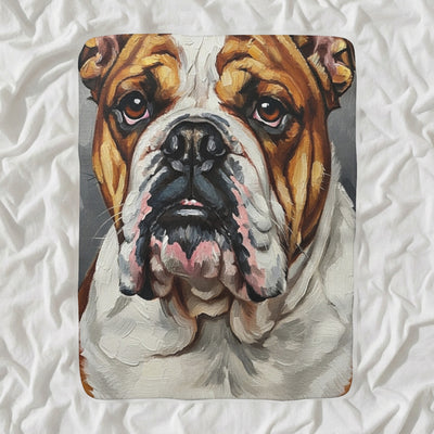 English Bulldog Oil Portrait Sherpa Fleece Blanket, Classic Dog Portrait, English Bulldog Lover Gift