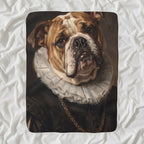 English Bulldog Renaissance Royal sherpa blanket by Tritan, angled view