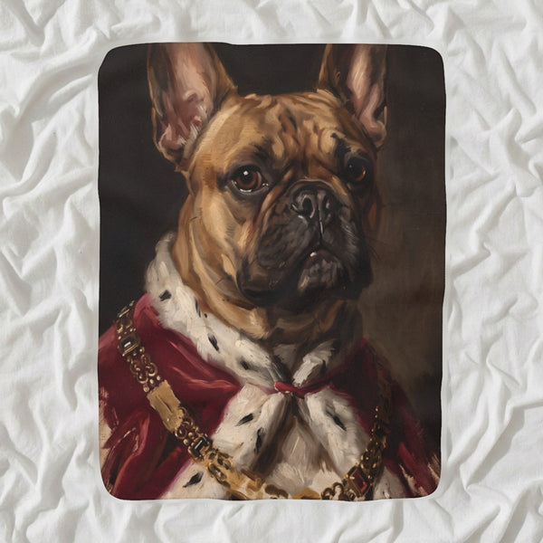 French Bulldog Kings & Queens Sherpa Fleece Blanket, Regal Dog Painting, French Bulldog Lover Gift