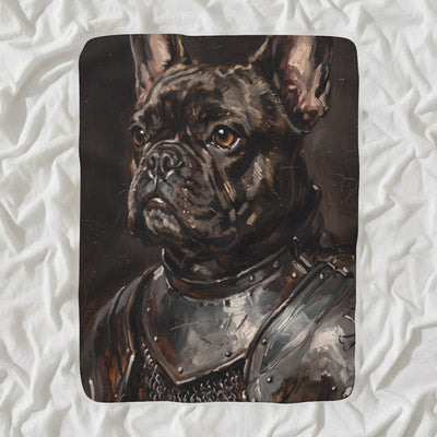 French Bulldog Medieval Knight Portrait Sherpa Fleece Blanket, Regal Dog Painting, French Bulldog Lover Gift