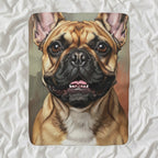 French Bulldog Oil Portrait sherpa blanket by Tritan, angled view