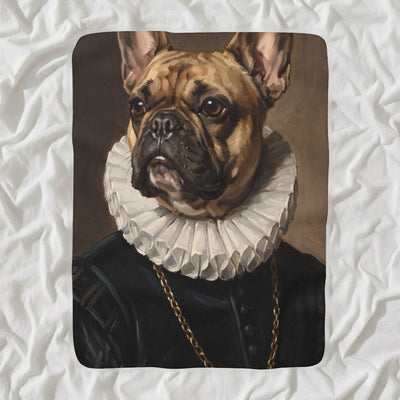 French Bulldog Royal Portrait Sherpa Fleece Blanket, Regal Dog Painting, French Bulldog Lover Gift