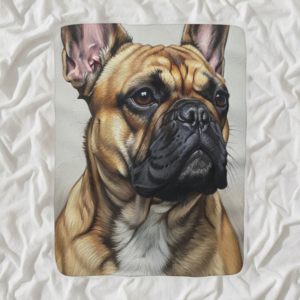 French Bulldog Oil Portrait Sherpa Fleece Blanket, Classic Dog Portrait, French Bulldog Lover Gift