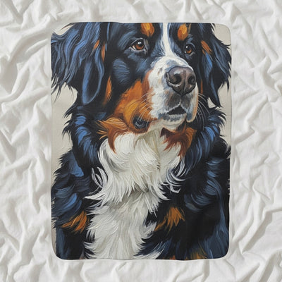 Bernese Mountain Dog Oil Portrait Sherpa Fleece Blanket, Classic Dog Portrait, Bernese Mountain Dog Lover Gift