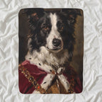 Border Collie Kings & Queens sherpa blanket by Tritan, angled view