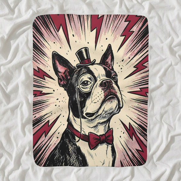 Boston Terrier Comic Pop Sherpa Fleece Blanket, Bold Dog Art, Boston Terrier Lover Gift