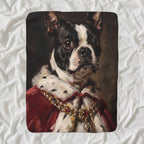 Boston Terrier Kings & Queens sherpa blanket by Tritan, angled view