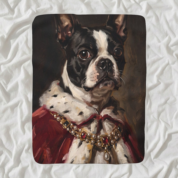Boston Terrier Kings & Queens Sherpa Fleece Blanket, Regal Dog Painting, Boston Terrier Lover Gift