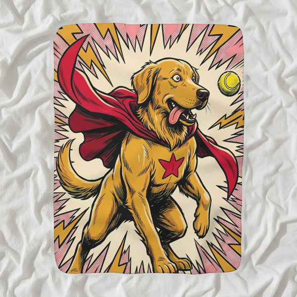 Golden Retriever Comic Pop Sherpa Fleece Blanket, Bold Dog Art, Golden Retriever Lover Gift