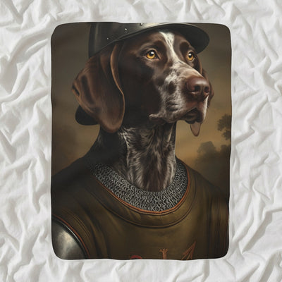 German Shorthaired Pointer Medieval Knight Portrait Sherpa Fleece Blanket, Regal Dog Painting, German Shorthaired Pointer Lover Gift