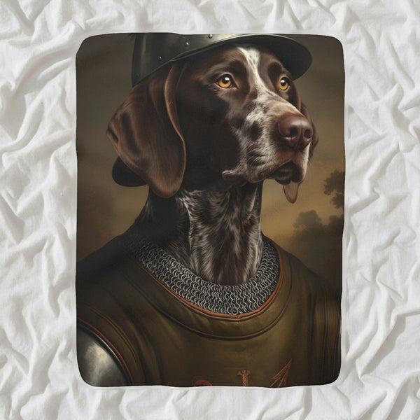 German Shorthaired Pointer Medieval Knight Portrait Sherpa Fleece Blanket, Regal Dog Painting, German Shorthaired Pointer Lover Gift