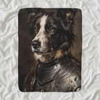 Border Collie Medieval Knight sherpa blanket by Tritan, angled view