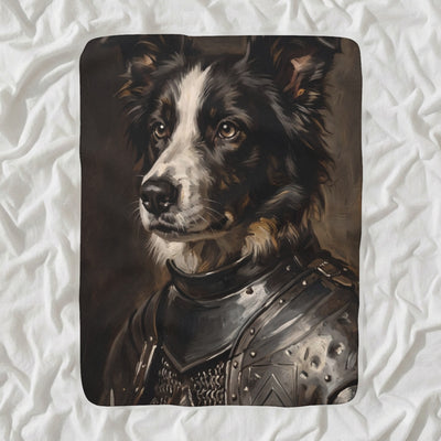 Border Collie Medieval Knight Portrait Sherpa Fleece Blanket, Regal Dog Painting, Border Collie Lover Gift
