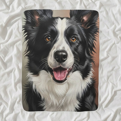 Border Collie Oil Portrait Sherpa Fleece Blanket, Classic Dog Portrait, Border Collie Lover Gift