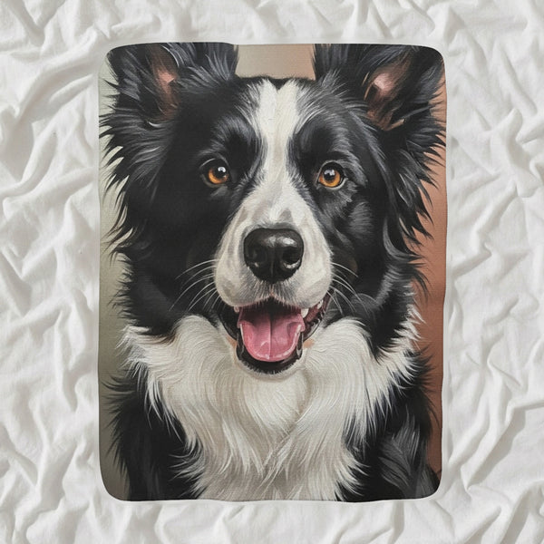 Border Collie Oil Portrait Sherpa Fleece Blanket, Classic Dog Portrait, Border Collie Lover Gift
