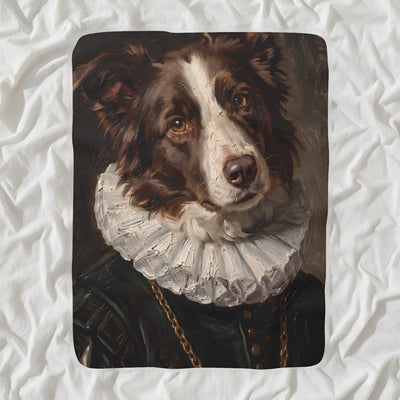 Border Collie Royal Portrait Sherpa Fleece Blanket, Regal Dog Painting, Border Collie Lover Gift