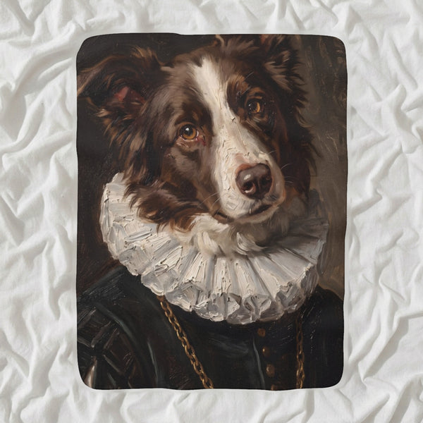 Border Collie Royal Portrait Sherpa Fleece Blanket, Regal Dog Painting, Border Collie Lover Gift