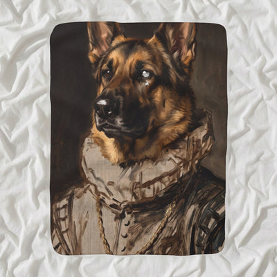 German Shepherd Royal Portrait Sherpa Fleece Blanket, Regal Dog Painting, German Shepherd Lover Gift