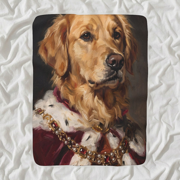 Golden Retriever Kings & Queens Sherpa Fleece Blanket, Regal Dog Painting, Golden Retriever Lover Gift