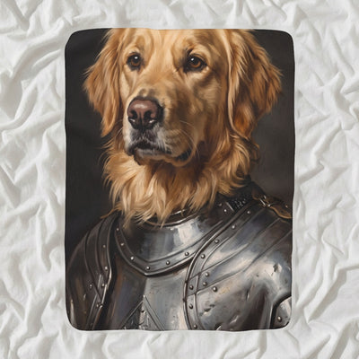 Golden Retriever Medieval Knight Portrait Sherpa Fleece Blanket, Regal Dog Painting, Golden Retriever Lover Gift