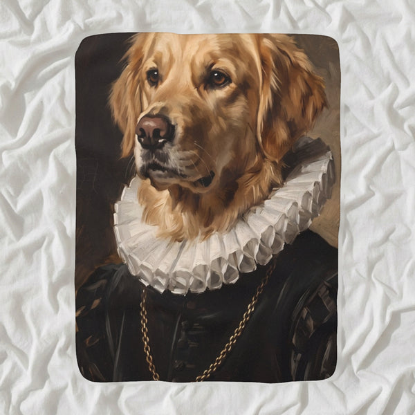 Golden Retriever Royal Portrait Sherpa Fleece Blanket, Regal Dog Painting, Golden Retriever Lover Gift