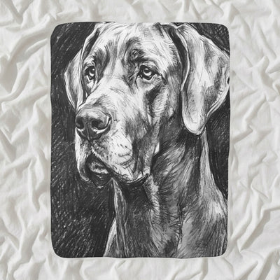 Great Dane Charcoal Sherpa Fleece Blanket, Dog Sketch Art, Great Dane Lover Gift
