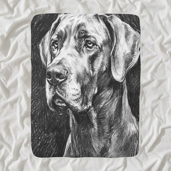Great Dane Charcoal Sherpa Fleece Blanket, Dog Sketch Art, Great Dane Lover Gift