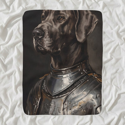 Great Dane Medieval Knight Portrait Sherpa Fleece Blanket, Regal Dog Painting, Great Dane Lover Gift