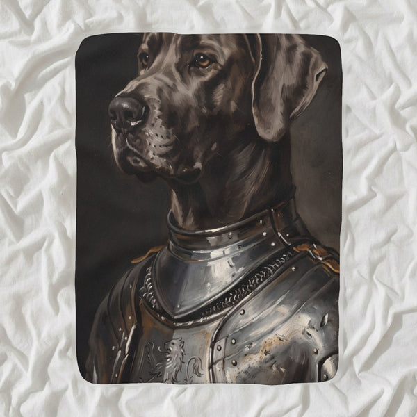 Great Dane Medieval Knight Portrait Sherpa Fleece Blanket, Regal Dog Painting, Great Dane Lover Gift