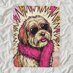 Havanese Comic Pop Art sherpa blanket by Tritan, angled view