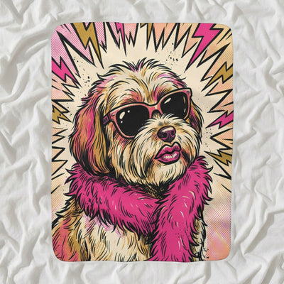 Havanese Comic Pop Sherpa Fleece Blanket, Bold Dog Art, Havanese Lover Gift