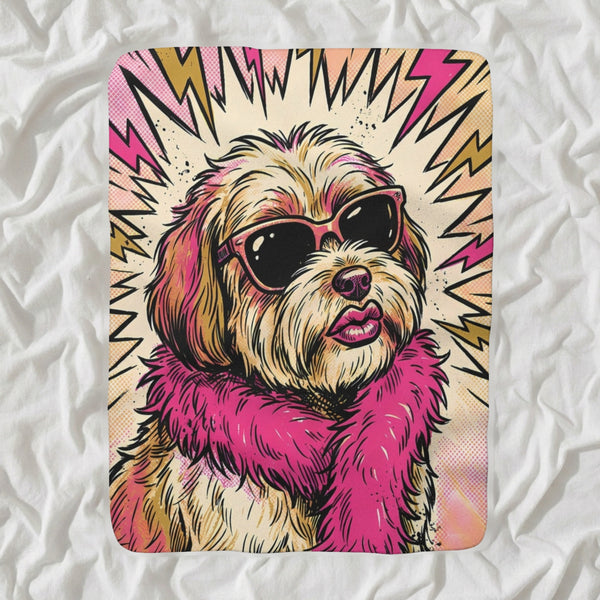 Havanese Comic Pop Sherpa Fleece Blanket, Bold Dog Art, Havanese Lover Gift