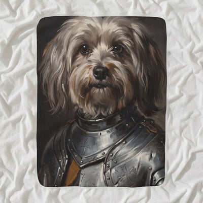 Havanese Medieval Knight Portrait Sherpa Fleece Blanket, Regal Dog Painting, Havanese Lover Gift
