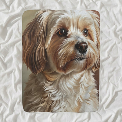 Havanese Oil Portrait Sherpa Fleece Blanket, Classic Dog Portrait, Havanese Lover Gift