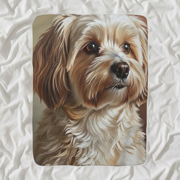 Havanese Oil Portrait Sherpa Fleece Blanket, Classic Dog Portrait, Havanese Lover Gift
