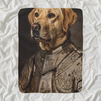 Labrador Retriever Medieval Knight sherpa blanket by Tritan, angled view
