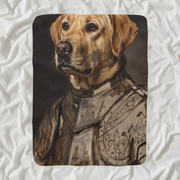 Labrador Retriever Medieval Knight Portrait Sherpa Fleece Blanket, Regal Dog Painting, Labrador Retriever Lover Gift