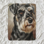 Miniature Schnauzer Oil Portrait sherpa blanket by Tritan, angled view