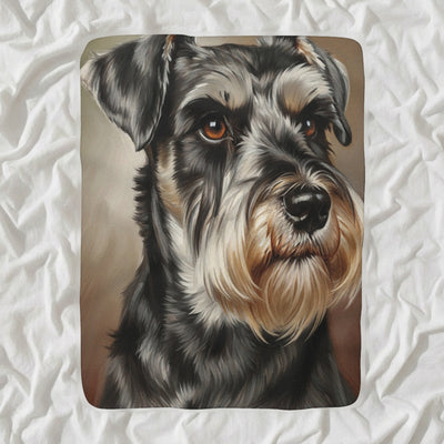 Miniature Schnauzer Oil Portrait Sherpa Fleece Blanket, Classic Dog Portrait, Miniature Schnauzer Lover Gift