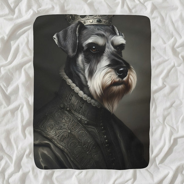 Miniature Schnauzer Royal Portrait Sherpa Fleece Blanket, Regal Dog Painting, Miniature Schnauzer Lover Gift