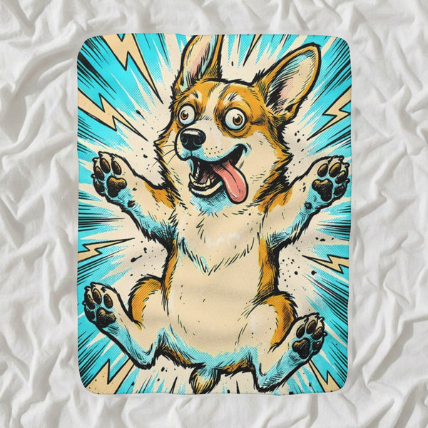 Corgi Comic Pop Sherpa Fleece Blanket, Bold Dog Art, Corgi Lover Gift