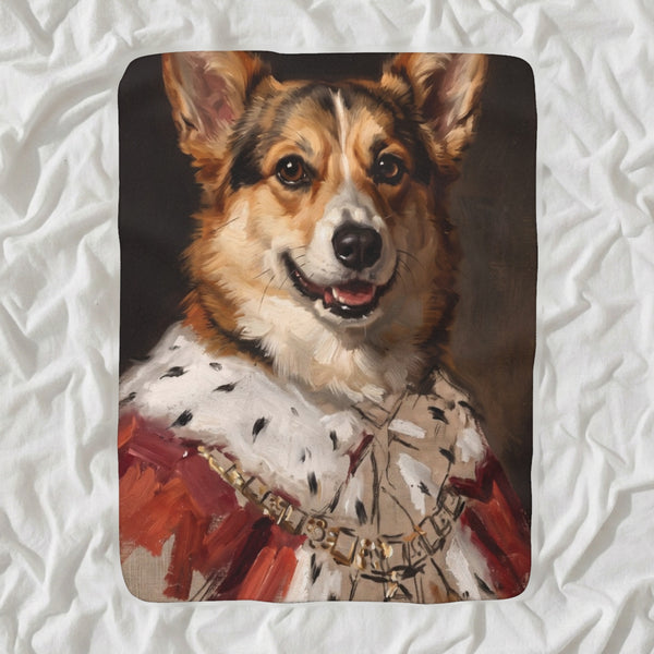 Corgi Kings & Queens Sherpa Fleece Blanket, Regal Dog Painting, Corgi Lover Gift
