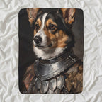 Corgi Medieval Knight sherpa blanket by Tritan, angled view