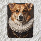 Corgi Renaissance Royal sherpa blanket by Tritan, angled view